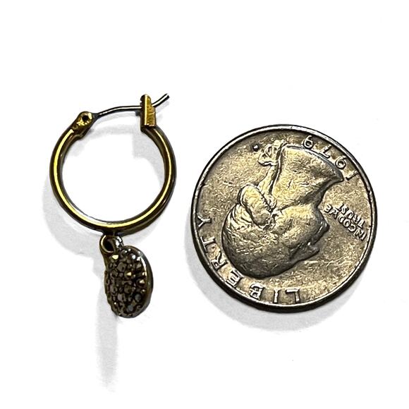 Lucky Brand Pave Drop Earrings Gold-Tone Hoops Sparkly Crystal Charms Click Top - Picture 6 of 6